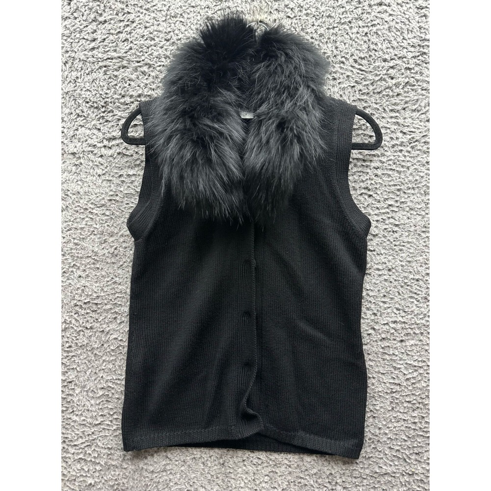 Diane Von Furstenberg Wool Fur Button Vest Black Womens Size S